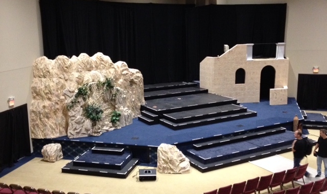 Foam blocks painted to produce the edifice of the tomb and house sets