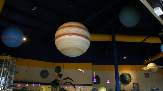 Solar system display using large half spheres